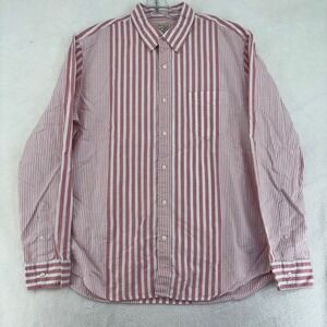 J.Crew Broken-In Oxford Slim Fit Red White Striped Organic Cotton Shirt XL AZ460